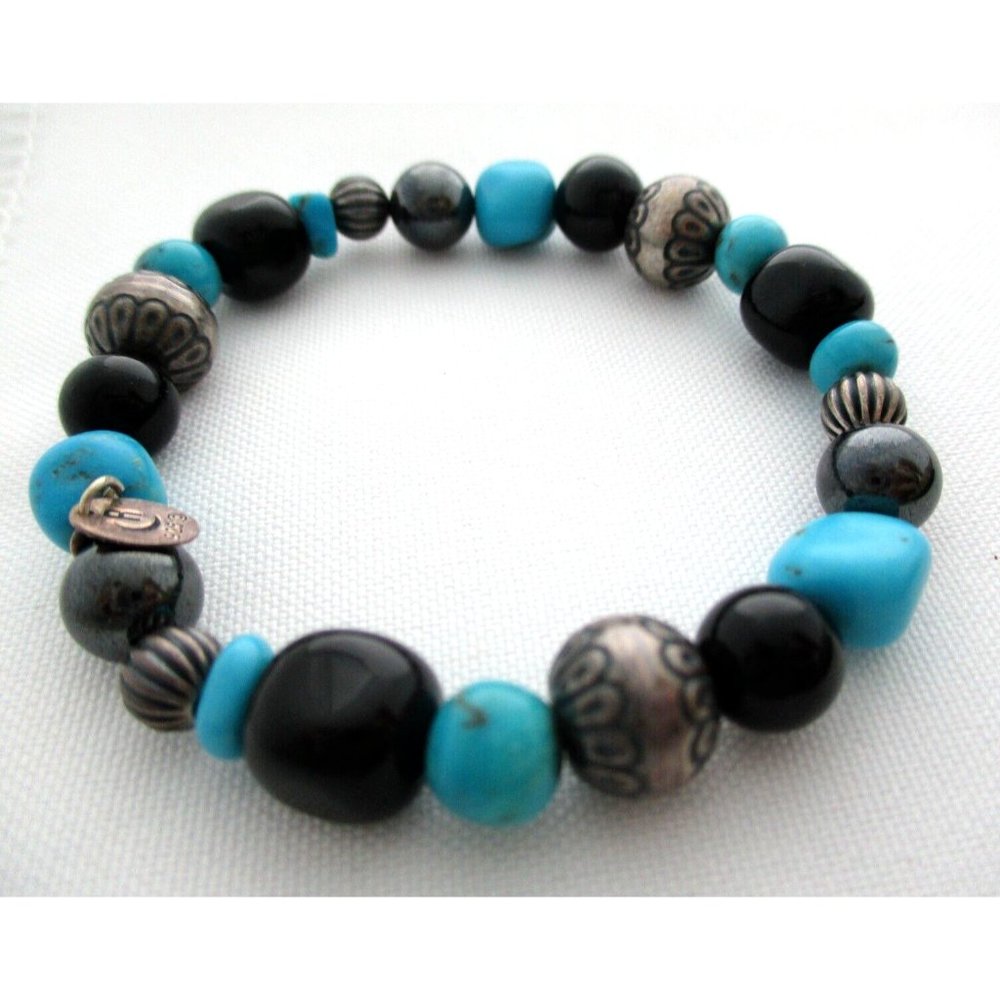 Carolyn Pollack Relios Turquoise Stretch 925 Silver Beaded Bracelet